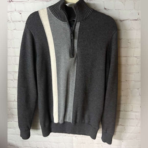 Abacus Men’s Gray Wool Blend Half-Zip Sweater – Colorblock Stripe – Size M - Picture 2 of 6
